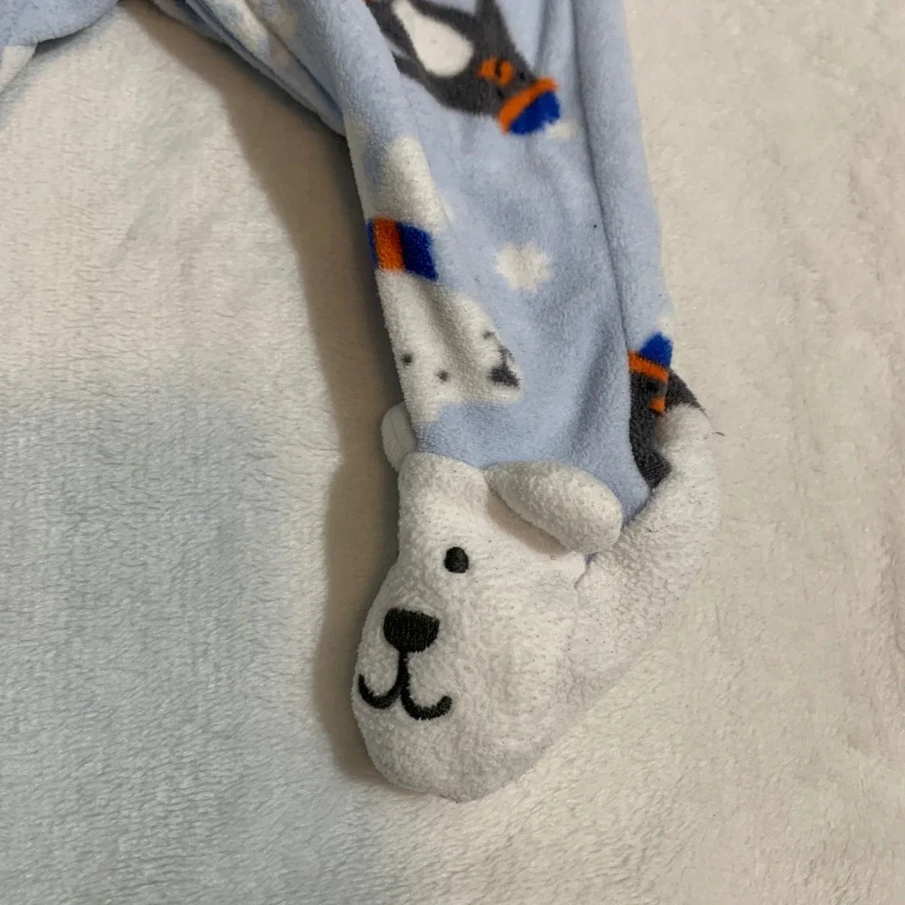 5/$25‎ Carters Newborn Blue Polar Bear Penguin Fleece Footed Pajamas Sleeper